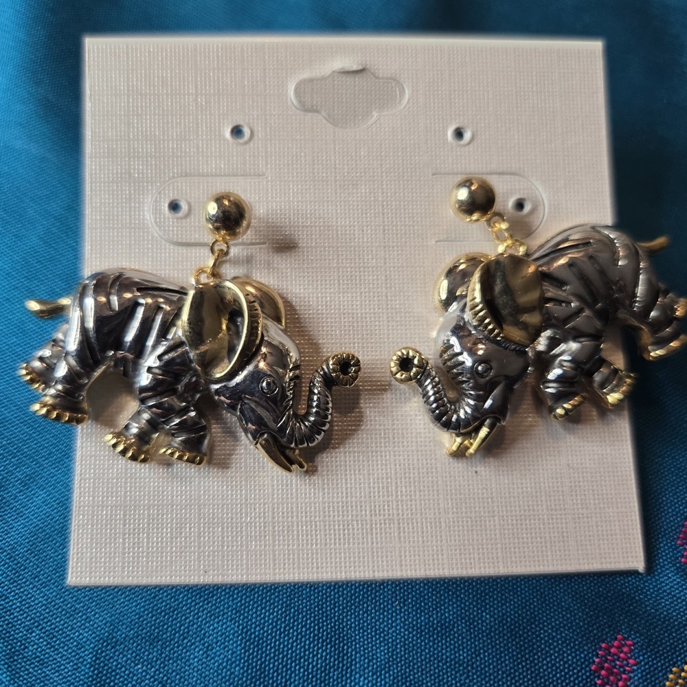 Gold and Silver Elephant Earrings